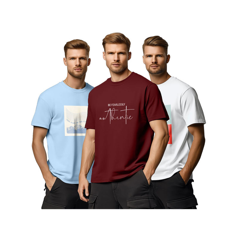 Nobero Multi-Color Men Regular Graphic Printed T-Shirt (Pack of 3) (S)