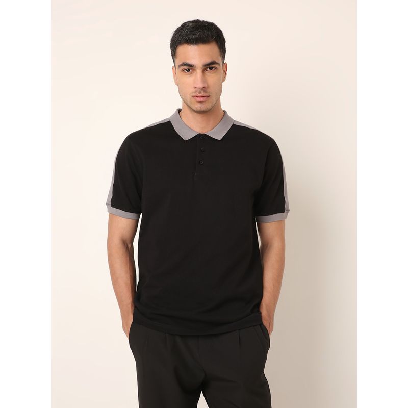 BLNK Men Black Contrast Grey Collar Polo T-Shirt (S)