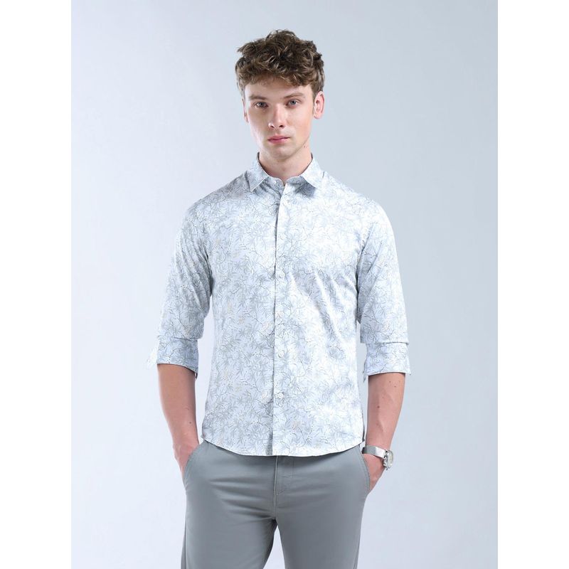 Flying Machine Men Grey Cotton Floral Shirt (M)