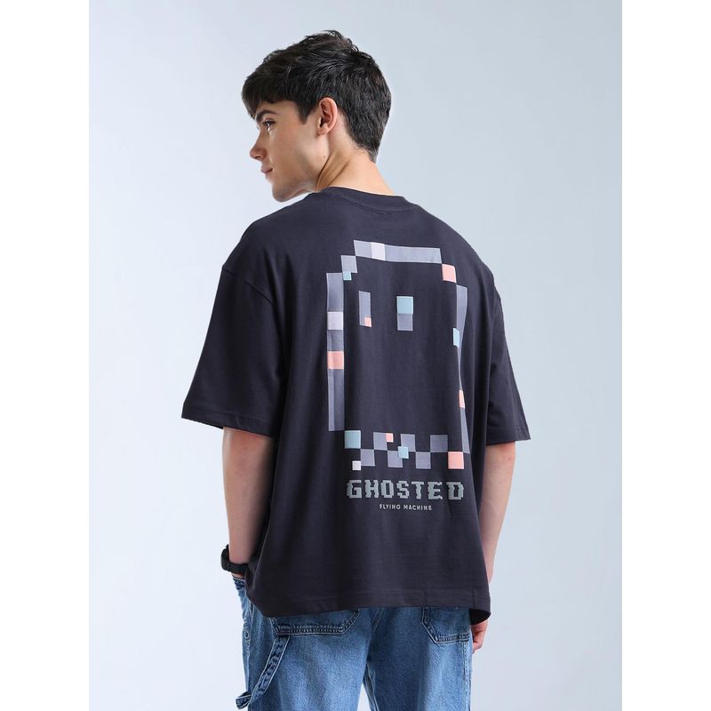 Flying Machine Blue Oversized Fit Graphic Printed T-Shirt (S)