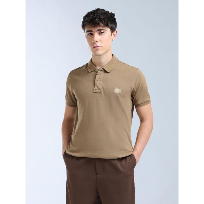 Flying Machine Brown Regular Fit Solid Polo T-Shirt (L)