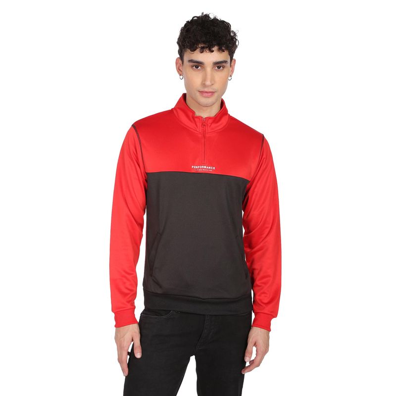 Flying Machine Red Colour Block Polyester Sweatshirt (L)