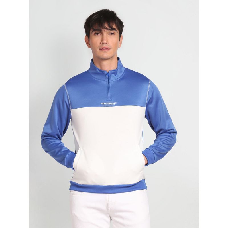 Flying Machine Blue High Neck Polyester Sweatshirt (M)