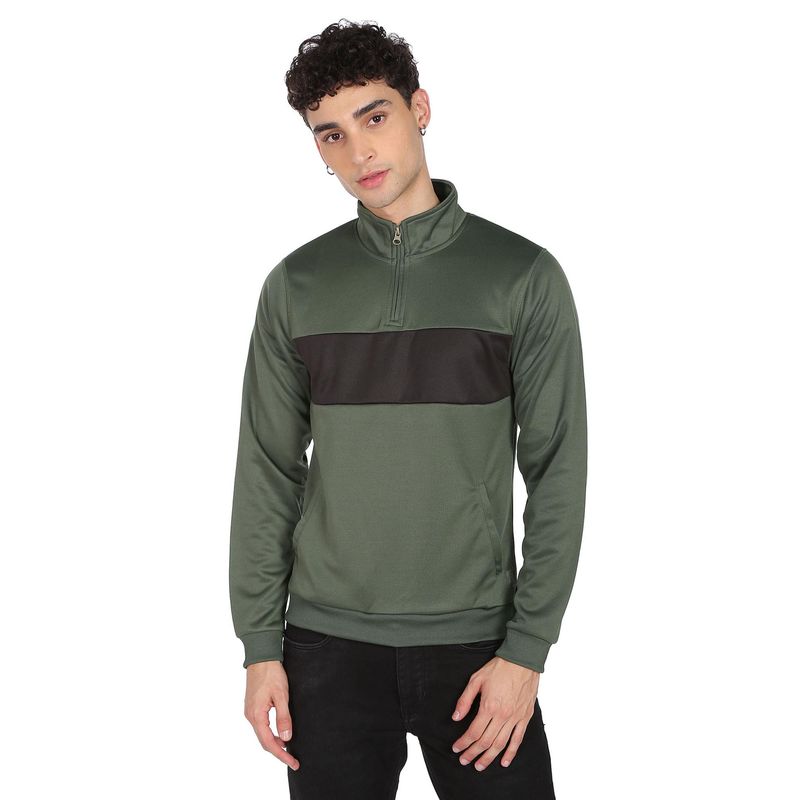 Flying Machine Green Colour Block Polyester Sweatshirt (M)