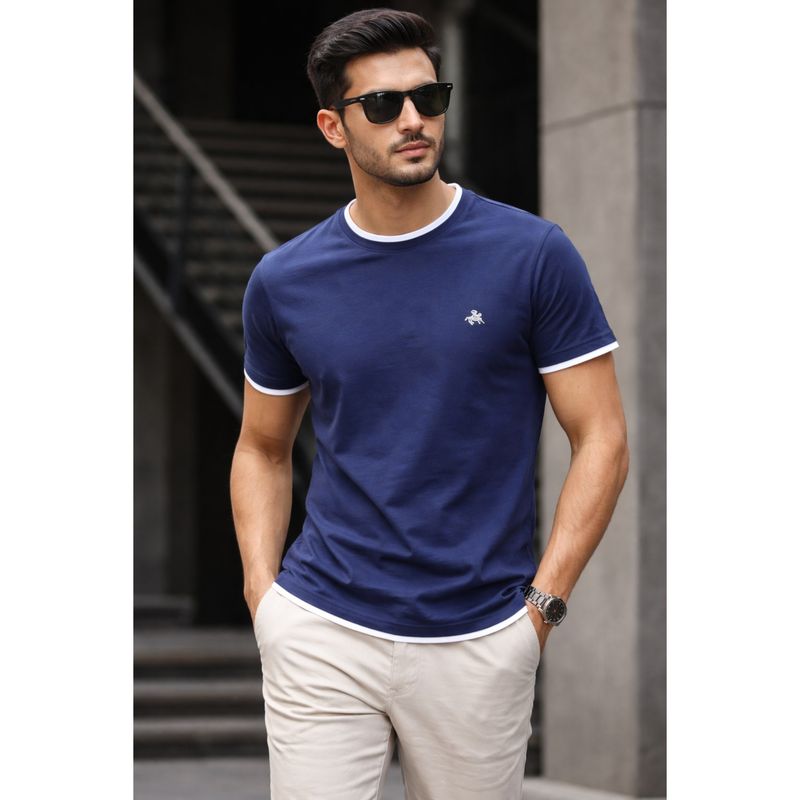 Parcel Yard Blue Men Solid Cotton Round Neck Half Sleeve Regular Fit T-Shirt (M)