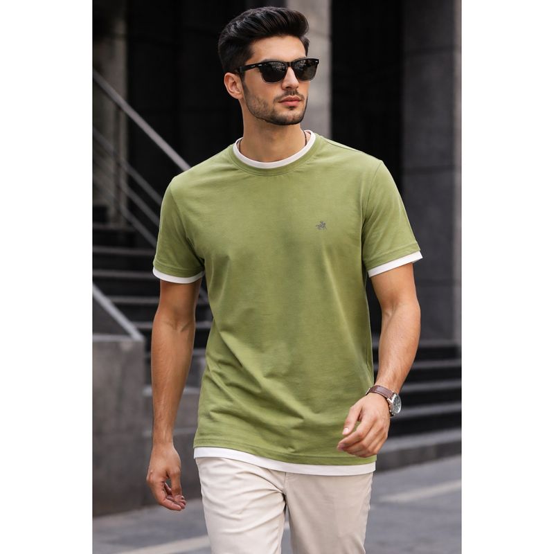 Parcel Yard Green Men Solid Cotton Round Neck Half Sleeve Regular Fit T-Shirt (M)