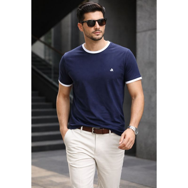 Parcel Yard Navy Blue Men Solid Cotton Round Neck Half Sleeve Regular Fit T Shirt (XL)