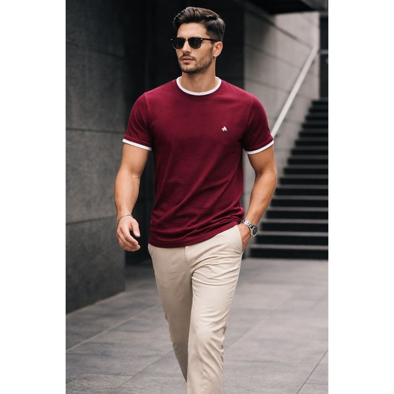 Parcel Yard Wine Men Solid Cotton Round Neck Half Sleeve Regular Fit T Shirt (L)