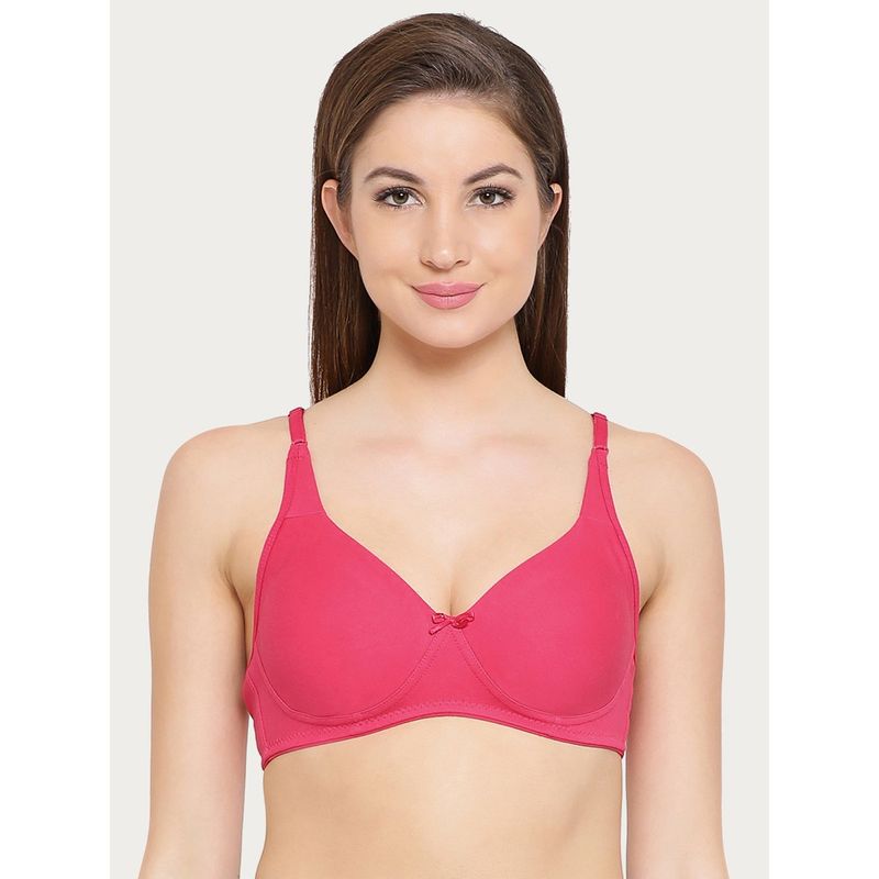 Clovia Cotton Rich Solid Non-Padded Full Cup Wire Free T-shirt Bra - Dark Pink (32C)