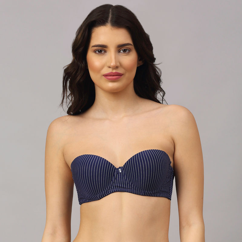 PrettyCat Strapless Pushup Striped Bra. - Blue (32B)