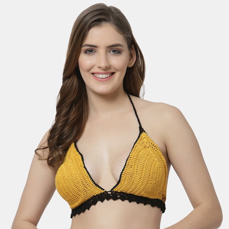Velvery Handmade Crochet Beachwear Coverup -Yellow (S)