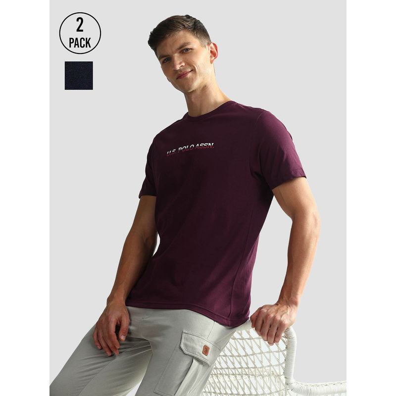 U.S. POLO ASSN. Brand Print Cotton Oee02 Lounge T-Shirt (Pack of 2) (L)