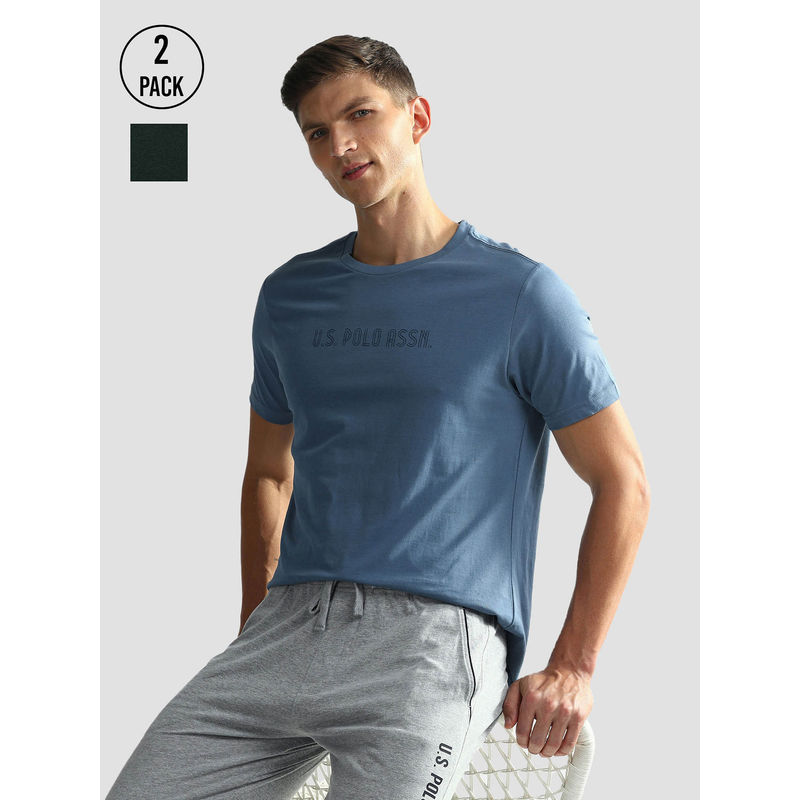U.S. POLO ASSN. Brand Print Cotton Oee03 Lounge T-Shirt (Pack of 2) (L)