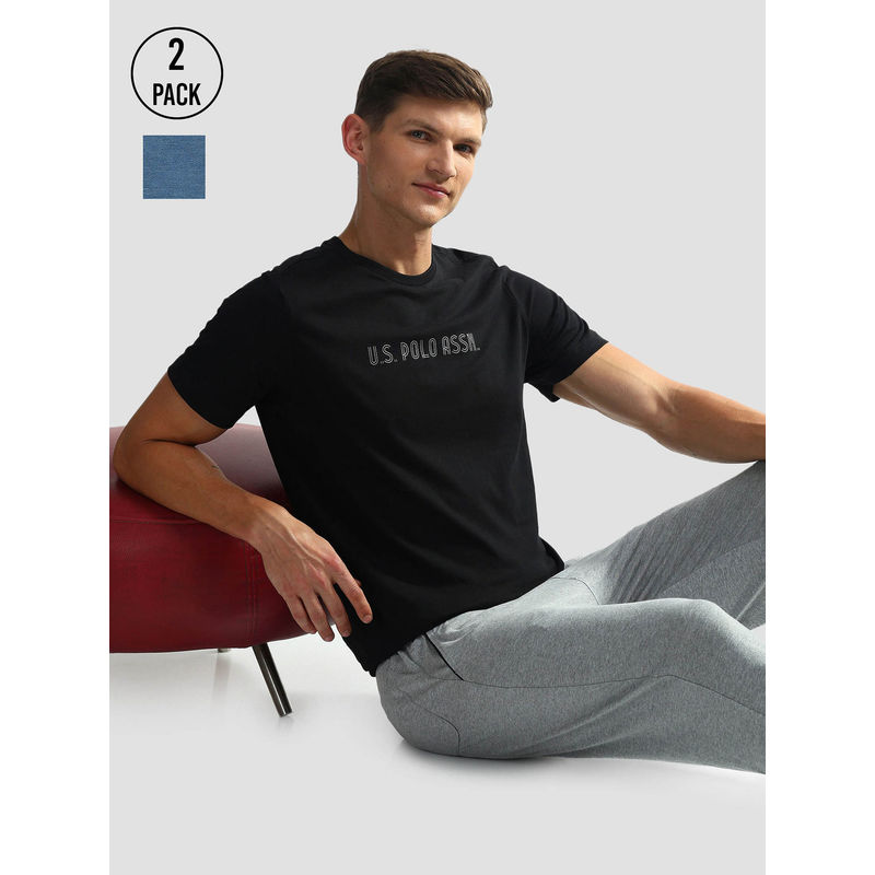 U.S. POLO ASSN. Brand Print Cotton Oee03 Lounge T-Shirt (Pack of 2) (L)