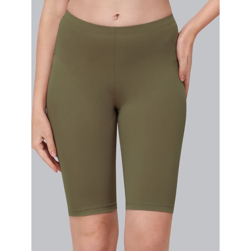 SOIE Olive Women's Soft Polyamide Spandex Knee Length Cycling Shorts (L)