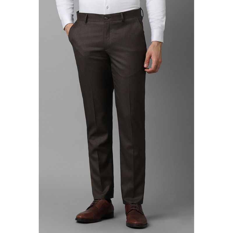 Louis Philippe Men Brown Slim Fit Textured Flat Front Formal Trouser (30)