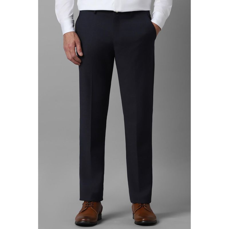 Louis Philippe Men Navy Slim Fit Textured Flat Front Formal Trouser (32)