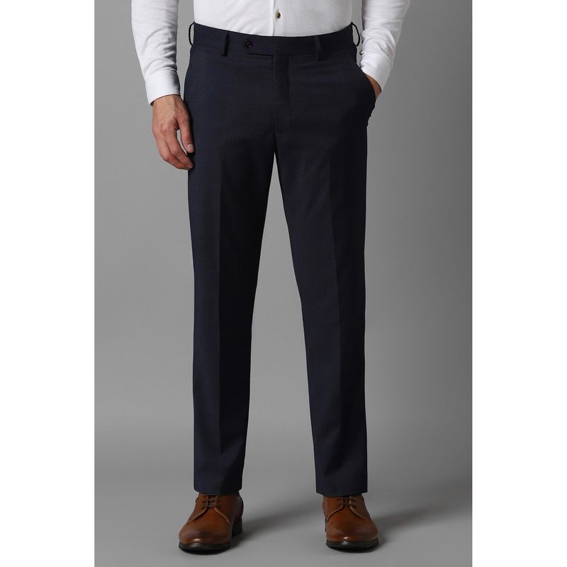 Louis Philippe Men Navy Slim Fit Check Flat Front Formal Trouser (30)