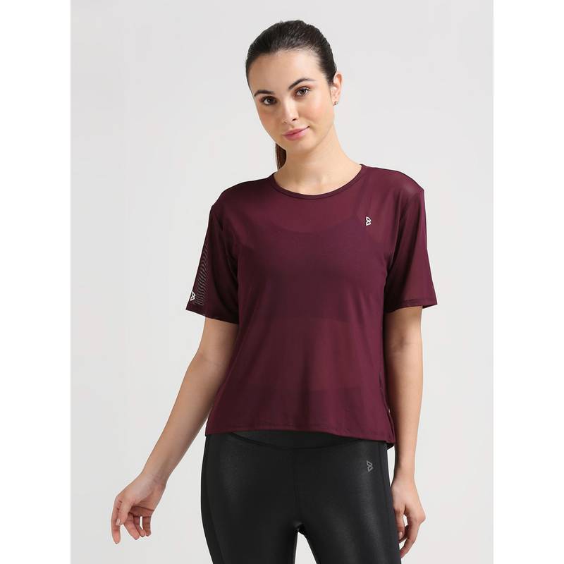 BODD ACTIVE Wine Open Back Mesh T-Shirt (XS)