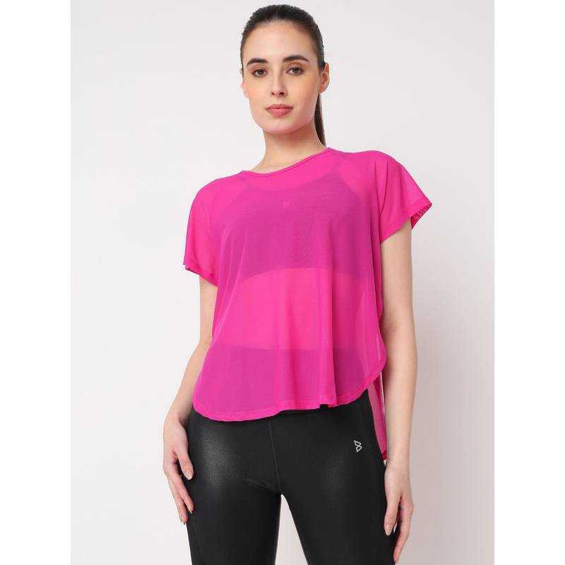 BODD ACTIVE Hot Pink All Mesh Sheer T-Shirt (S)