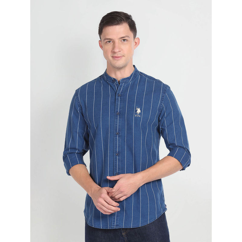 U.S. Polo Assn. Denim Co. Vertical Stripe Chambray Shirt (S)
