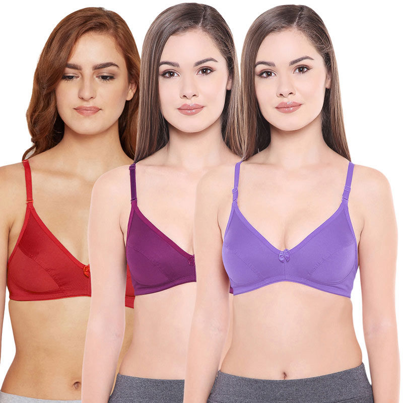 Bodycare Women's Cotton Seamed Bra Pack Of 3 - Multi-Color (32B)