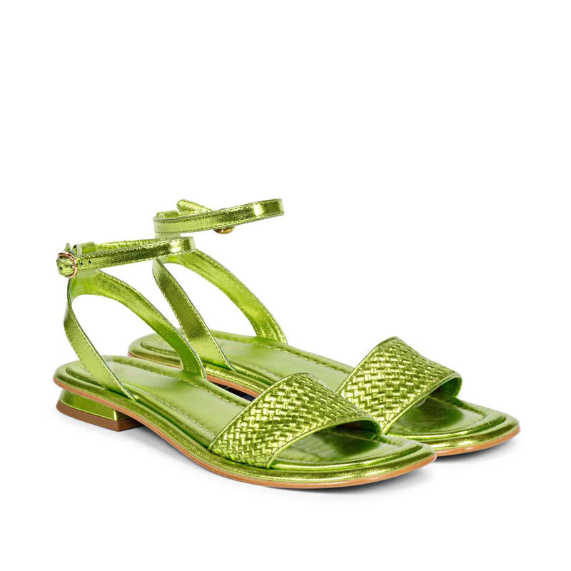 Saint G Catalina Green Leather Flat Sandals (UK 5)