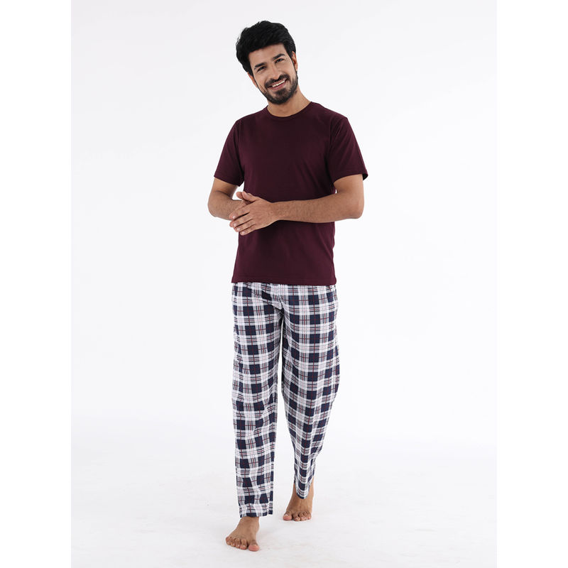 Nite Flite Multi-Color Checked Cotton Mens Pyjama Set (Set of 2) (M)