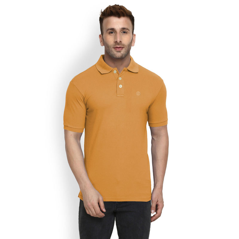 CHKOKKO Mustard Polo Collar Neck T-Shirt (S)