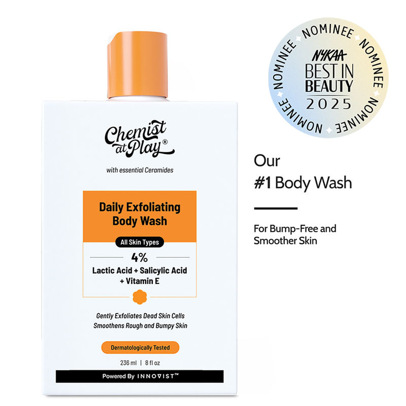 Chemist At Play Exfoliating Body Wash with 4% Lactic Acid, Salicylic Acid & Vit E, Treats Back Acne