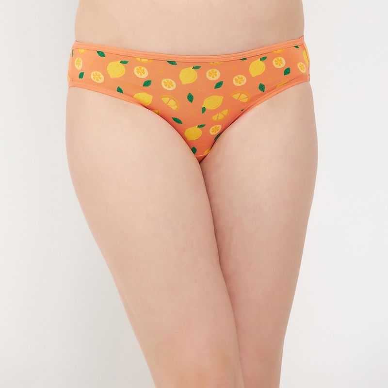 Clovia Low Waist Tutty Fruity Printed Bikini Panty - Cotton - Orange (M)