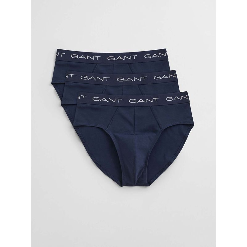 GANT Mens Blue Solid Low Rise Briefs (Pack of 3) (S)