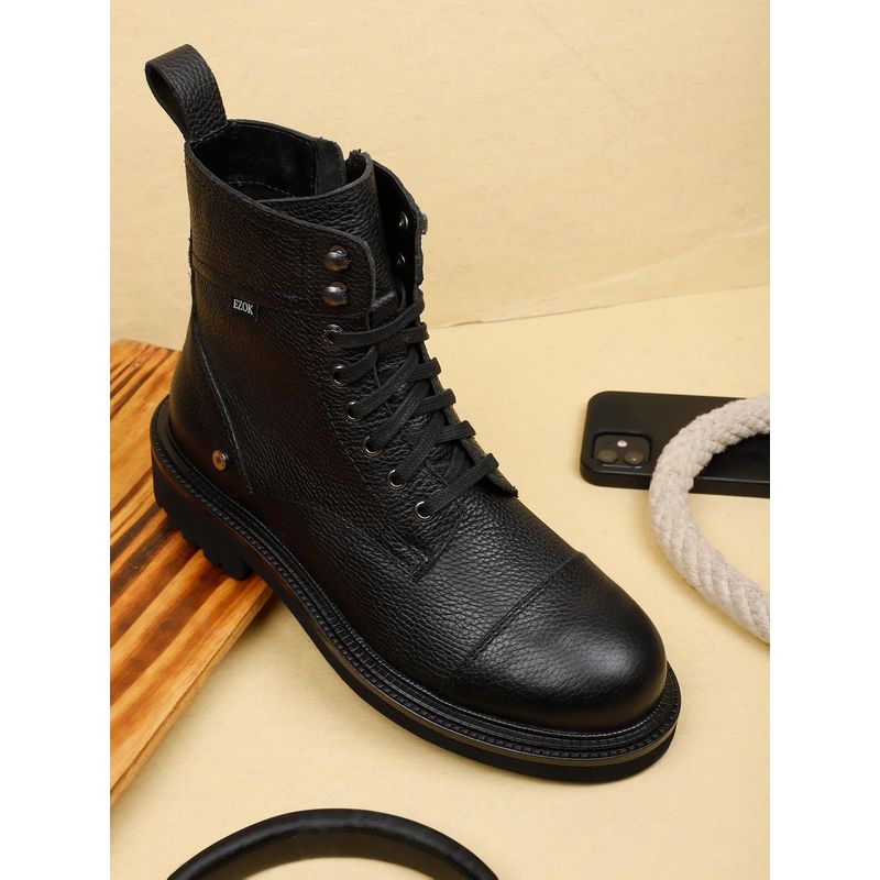 EZOK Black Casual Leather Lace-Up Boots for Men (UK 8)