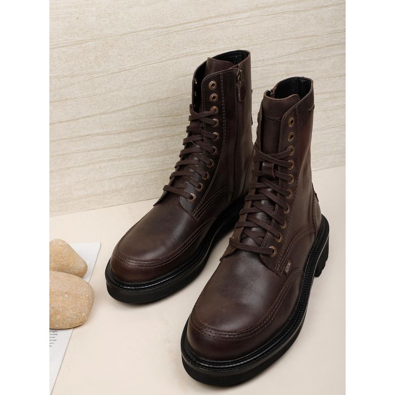 EZOK Brown Casual Leather Lace-Up Boots for Men (UK 9)