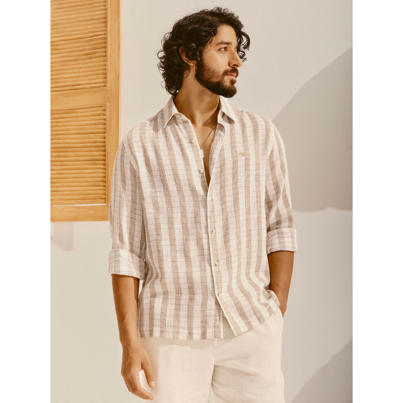 Andamen Men Cotton Poly Dobby Regular Fit Khaki Shirt (S)