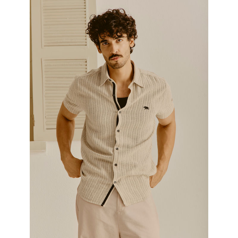 Andamen Men Cotton Linen Regular Fit Khaki Shirt (S)