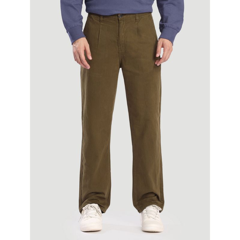 Bene Kleed Men Front Pleat Solid Olive Chinos (28)