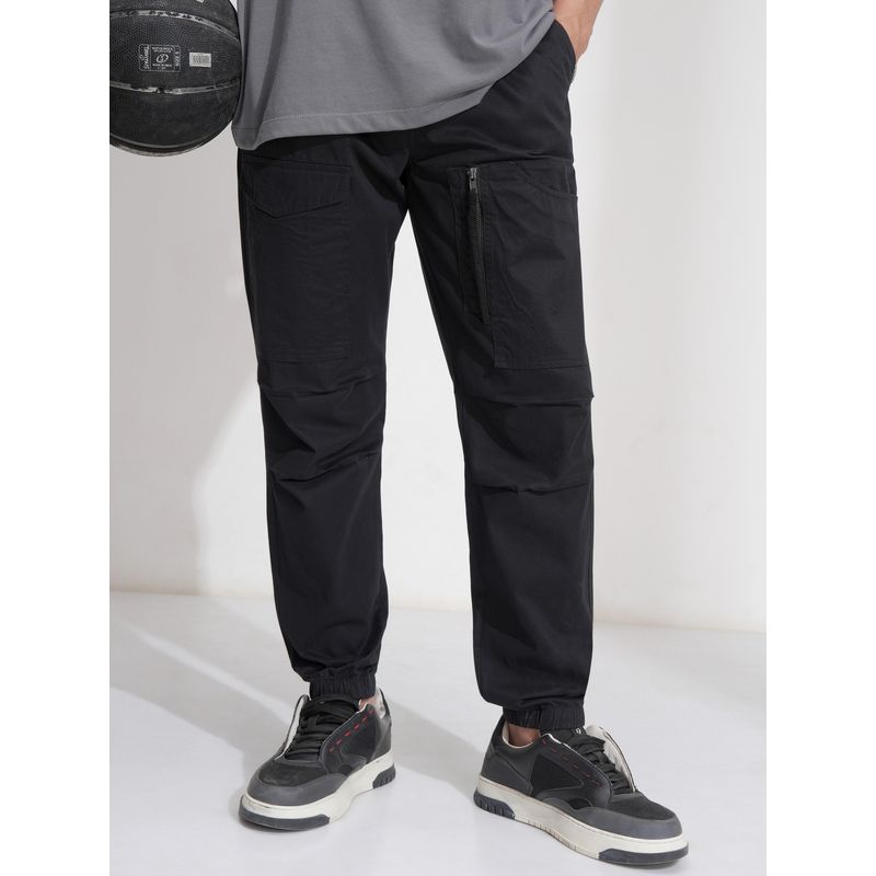 HIGHLANDER Men Comfort Straight Fit Black Cargo Joggers (34)