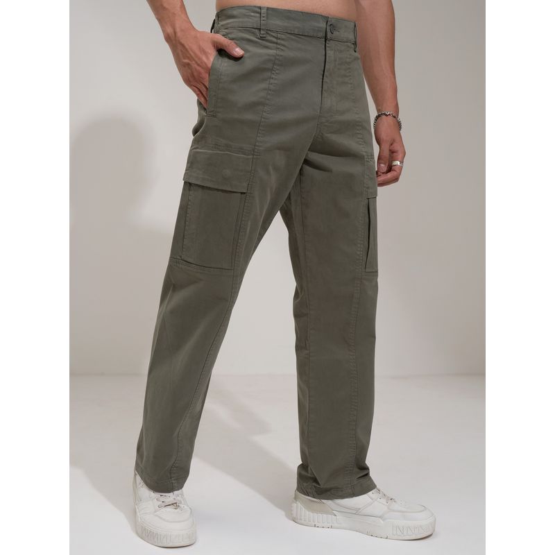 HIGHLANDER Men Comfort Straight Fit Olive Cargos (32)