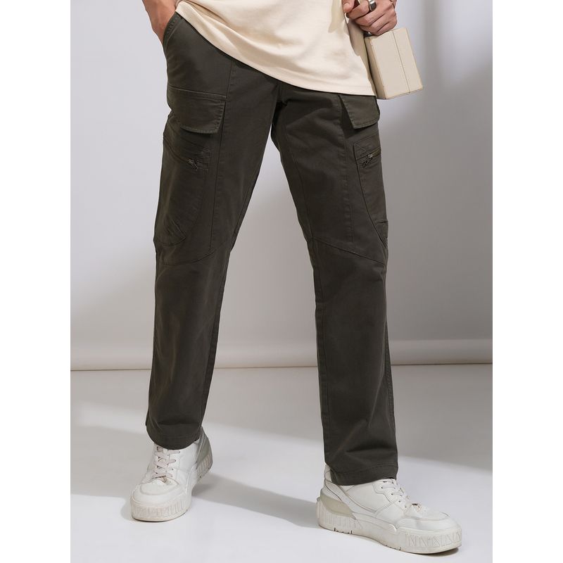 HIGHLANDER Men Relaxed Fit Mid Rise Green Cargos (30)