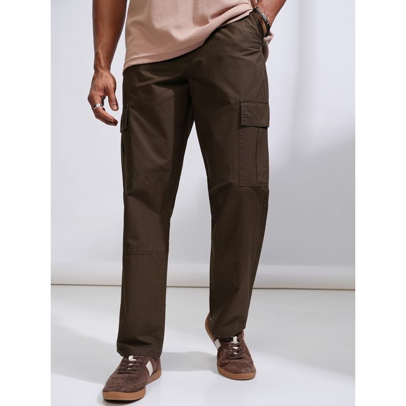 HIGHLANDER Men Checked Cotton Straight Fit Brown Cargos (30)