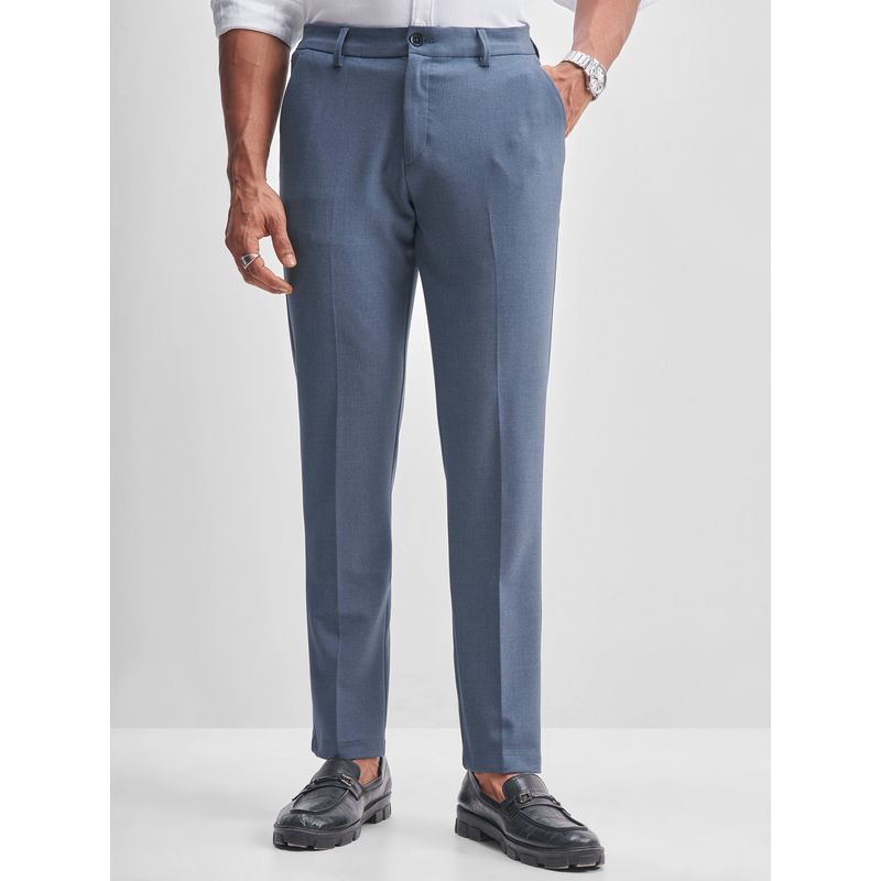 HIGHLANDER Men Slim Fit Mid-Rise Blue Formal Pant (30)