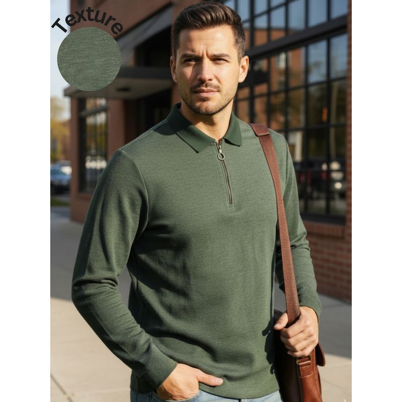 RIGO Men Ribbed Textured Green Polo T-Shirt (S)