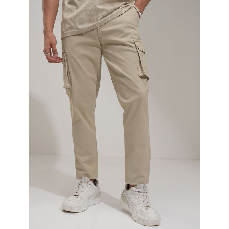 HIGHLANDER Men Comfort Regular Fit Cotton Beige Cargos (30)