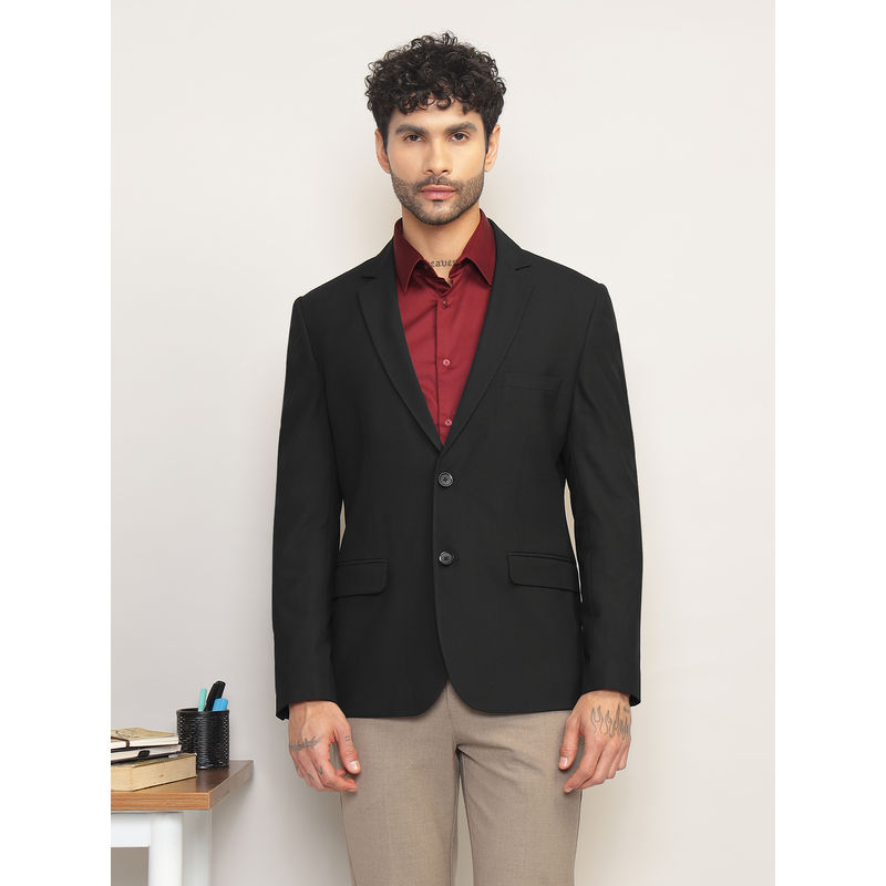 Subtract Men Black Solid Notched Lapel Slim Fit Blazer (38)