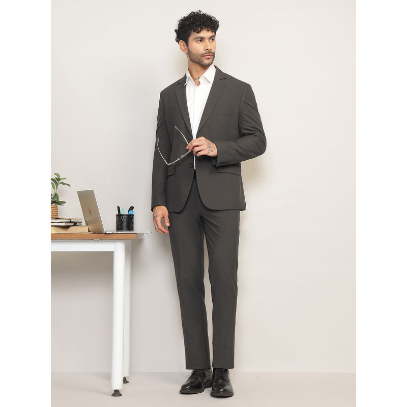 Subtract Men Charcoal Single-Breasted Solid Blazer with Trouser (38)