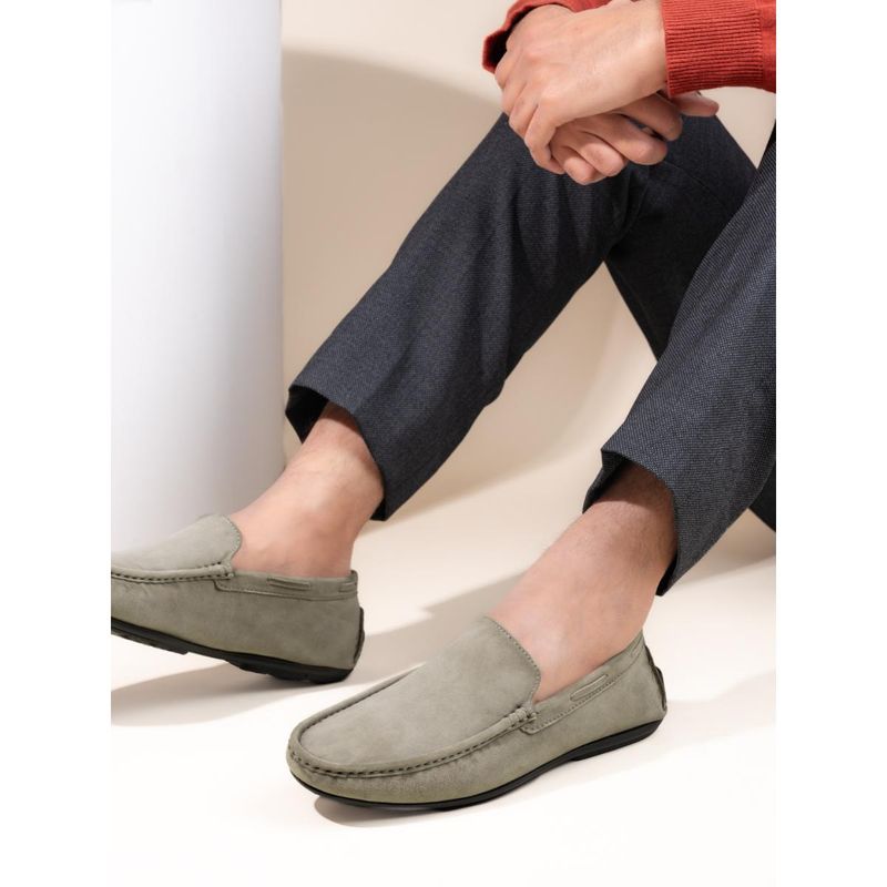 Hydes N Hues 100% Genuine Sheep Suede Leather Loafers for Men Olive (44)