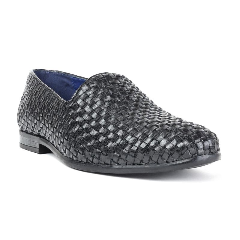 MASABIH Black Genuine Leather Braided Stylish Loafers for Men (40)