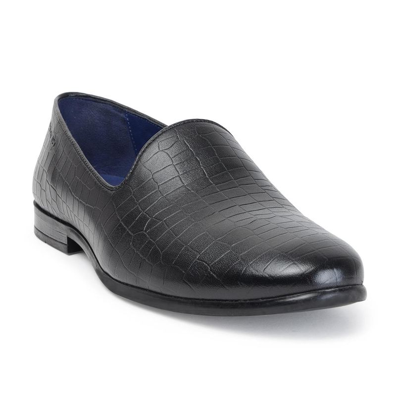 MASABIH Black Genuine Leather Crocodile Plated Stylish Loafers for Men (40)