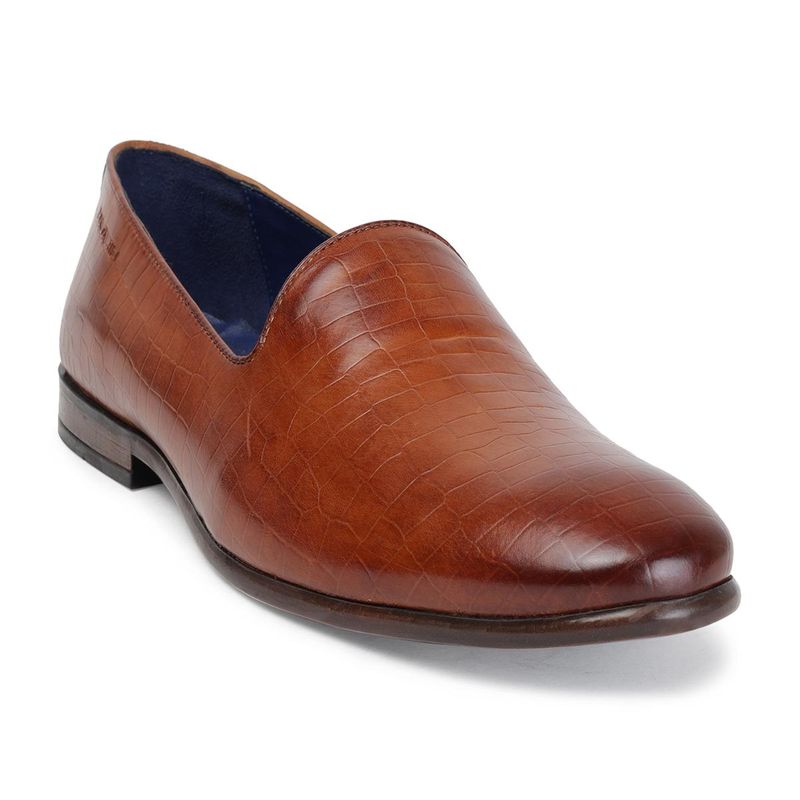MASABIH Tan Genuine Leather Crocodile Plated Stylish Loafers for Men (42)